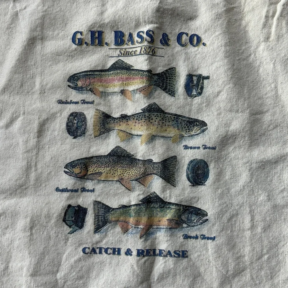 Vintage G.H. Bass & Co. Natural Canvas Drawstring Bag Catch & Release Trout